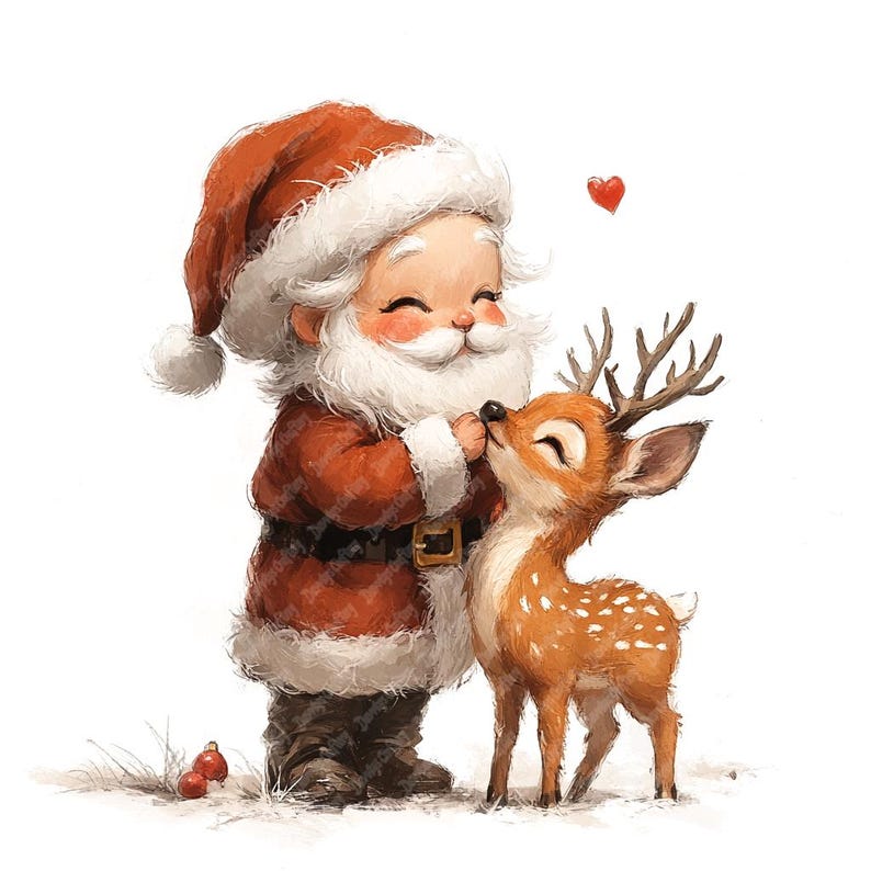 Baby Santa and Reindeer Watercolor Clipart (JPG) - Etsy