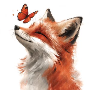 7 Raposa e borboleta aquarela clipart, imagens JPG aquarela de alta qualidade para impressão, raposa fofa clipart bebê fofo e borboleta clipart