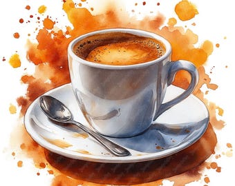 Watercolor Coffee Cup Clipart, Espresso Mug JPG Images (Digital Download)