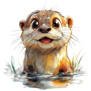 16 Süßer Otter Schwimmen Aquarell Clipart, druckbare hochwertige Aquarell Süßer Otter Clipart JPG-Bilder, entzückender Otterwelpe, Otter-Liebhaber