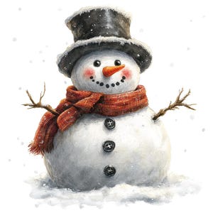12 lindos muñecos de nieve de acuarela de invierno, imágenes prediseñadas de muñecos de nieve de acuarela de alta calidad para imprimir en formato JPG, imágenes prediseñadas de muñecos de nieve de caballero para Navidad