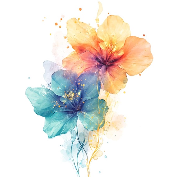 水彩画の花のクリップアート、印刷可能な花の画像（デジタル