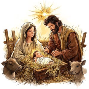 10 images clipart aquarelle crèche de Noël, haute qualité imprimable Naissance de Jésus aquarelle Images JPG, art religieux biblique de Noël