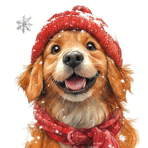 10 Vários Cães de Inverno Clipart em Aquarela, Imagens JPG de Filhote de Cachorro Bonito em Aquarela de Alta Qualidade para Imprimir, Cachorro Bonito Usando um Chapéu