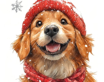 10 Various Winter Dogs Watercolor Clipart, Printable High Quality Watercolor Cute Puppy in Winter Clipart JPG Images, Cute Dog Wearing a Hat
