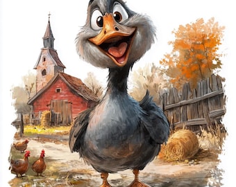 Whimsical Farm Animals Watercolor Clipart, Barnyard JPG (Digital Download)