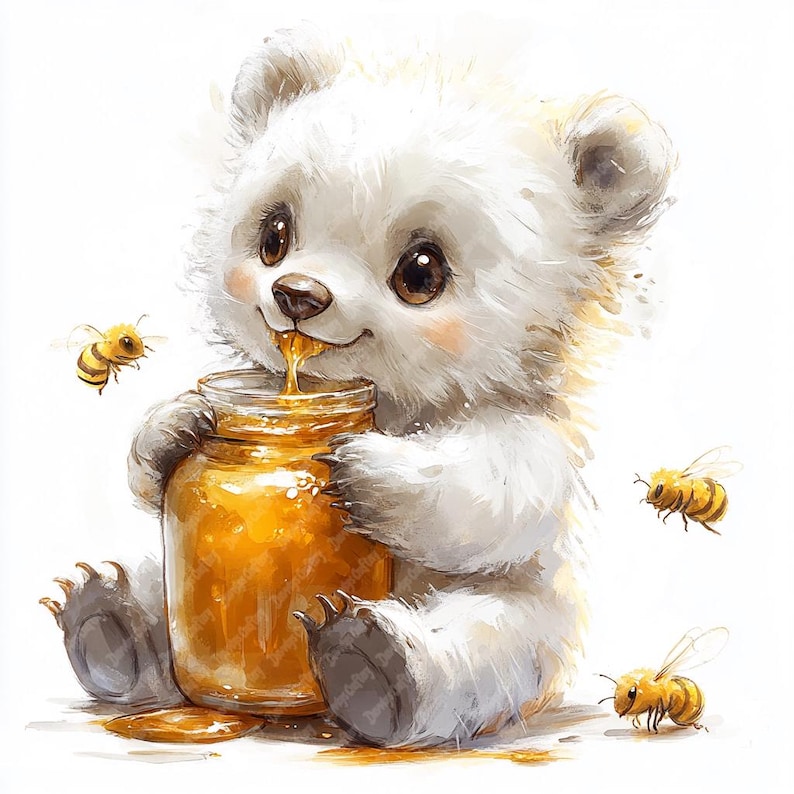 12 Cute Bears Eating Honey Clipart Bundle, Baby Bear Clipart, High ...