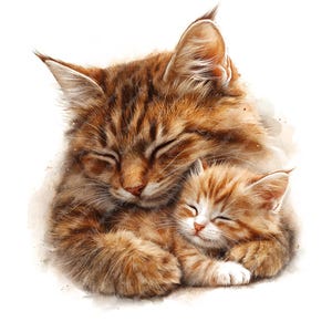16 schattige kat en kitten aquarel clipart, afdrukbare hoge kwaliteit aquarel schattige kat clipart jpg-afbeeldingen, schattige moeder kat en baby kat liefde