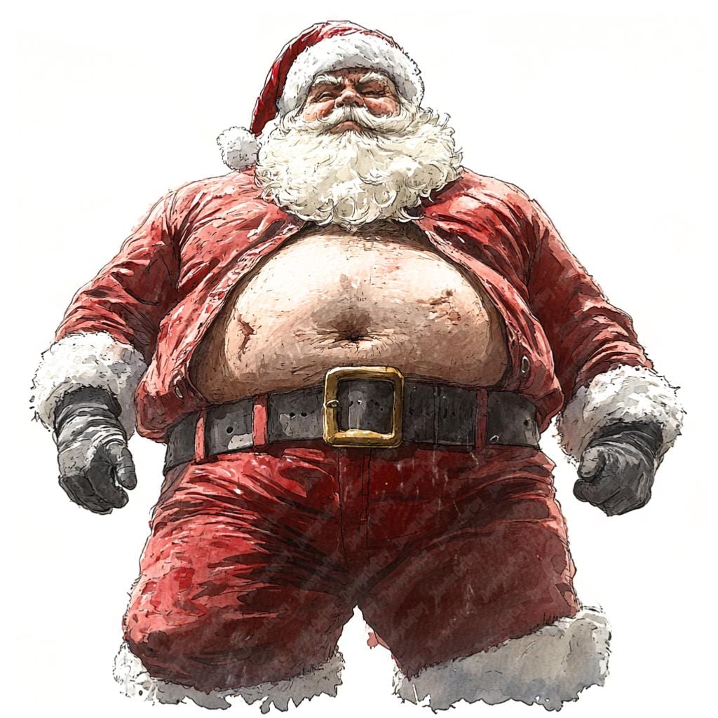 Funny Fat Santa Watercolor Clipart, Christmas JPG Images (digital