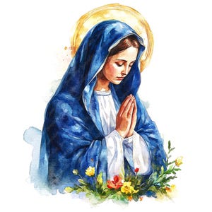 18 Vergine Maria che prega Clipart ad acquerello, stampabile di alta qualità Santa Maria Clipart ad acquerello Immagini JPG Ave Maria Clipart religiosa di Pasqua