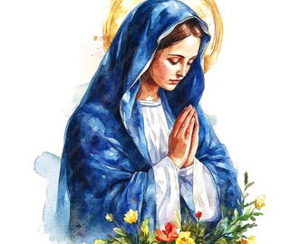 Virgin Mary Watercolor Clipart, Religious Easter JPG Images (Digital Download)