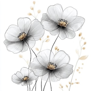 10 Grau und Gold Blumen Aquarell Clipart, druckbare hochwertige Aquarell Blume Clipart JPG Bilder druckbare Blumen Clipart Wanddekor