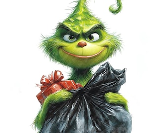 Grinch Christmas Watercolor Clipart, Printable JPG Images (Digital Download)