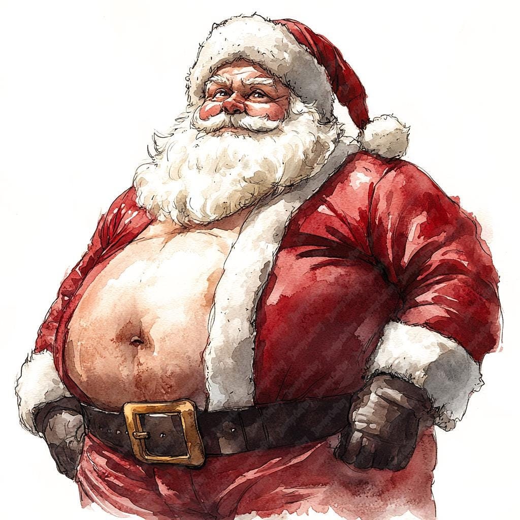 Funny Fat Santa Watercolor Clipart, Christmas JPG Images (digital