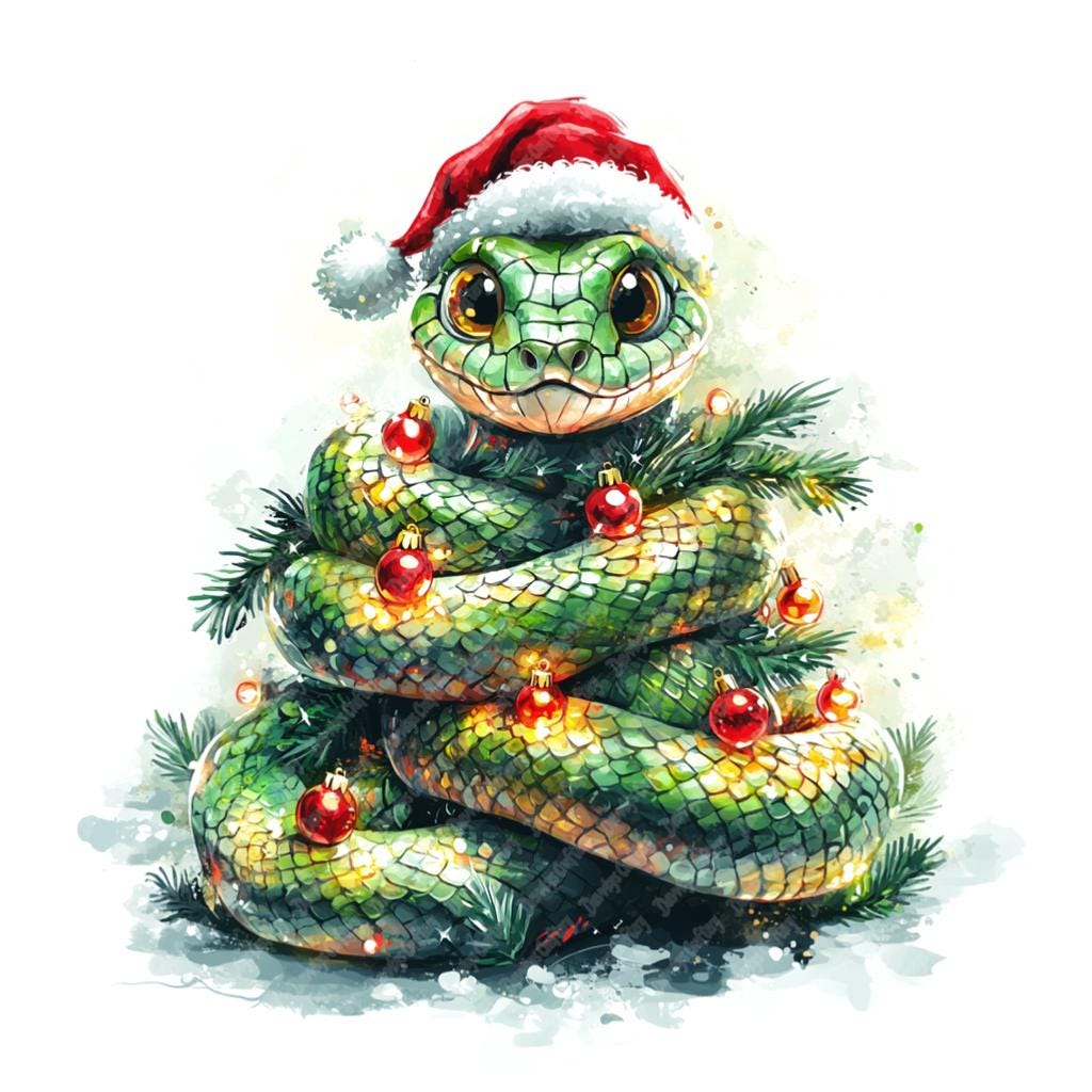 10 Christmas Tree Snake Watercolor Clipart Bundle, Printable High ...