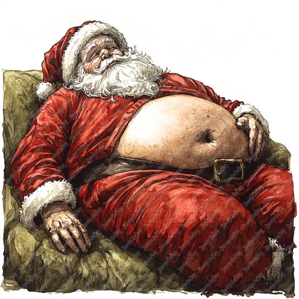 Funny Fat Santa Watercolor Clipart, Christmas JPG Images (digital