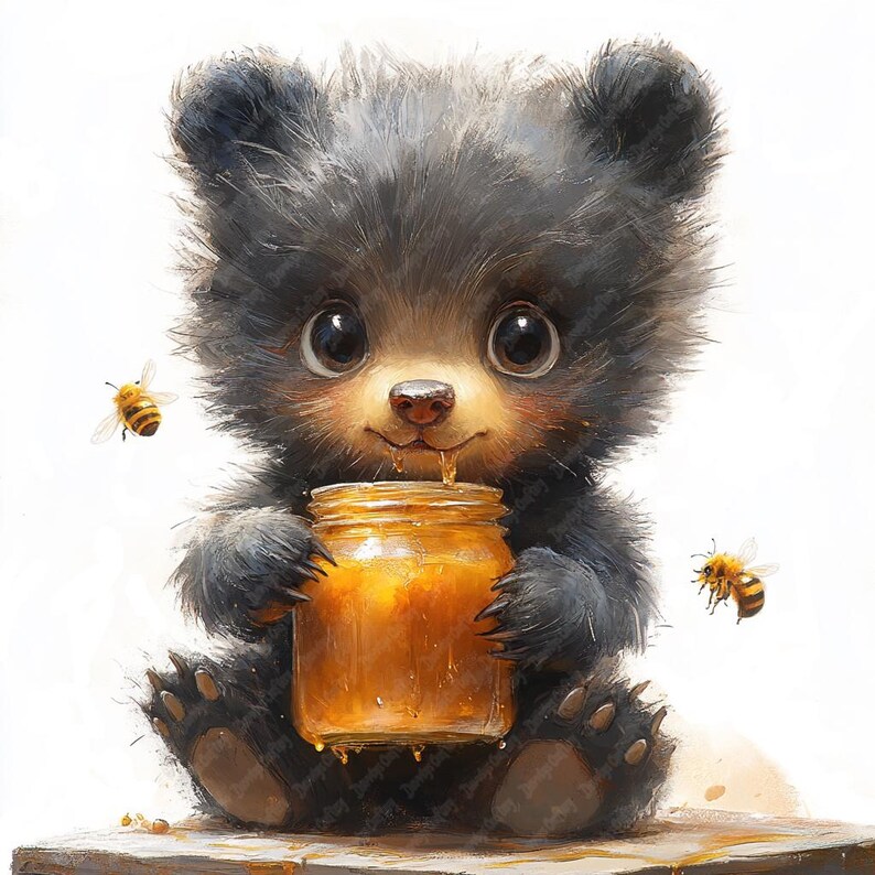 12 Cute Bears Eating Honey Clipart Bundle, Baby Bear Clipart, High ...