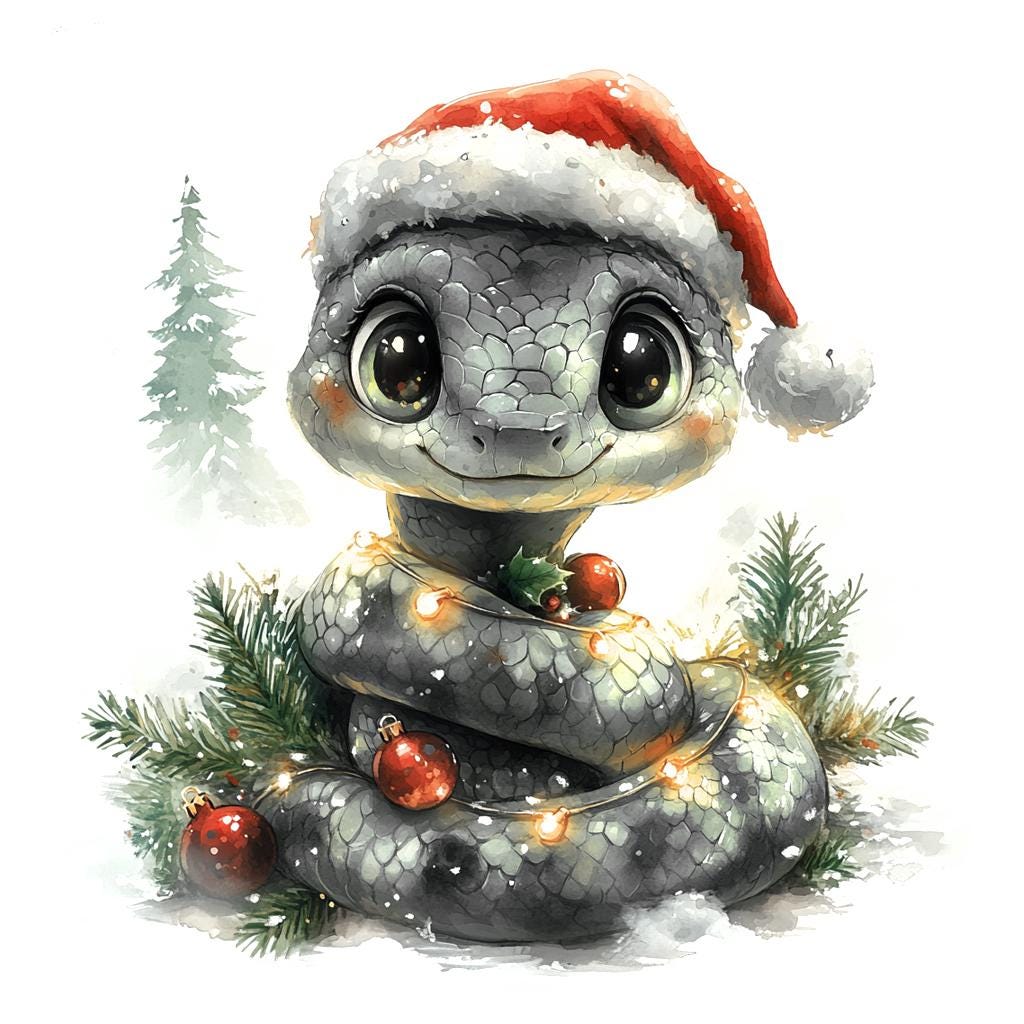 10 Silver Christmas Tree Snake Watercolor Clipart, Printable High ...