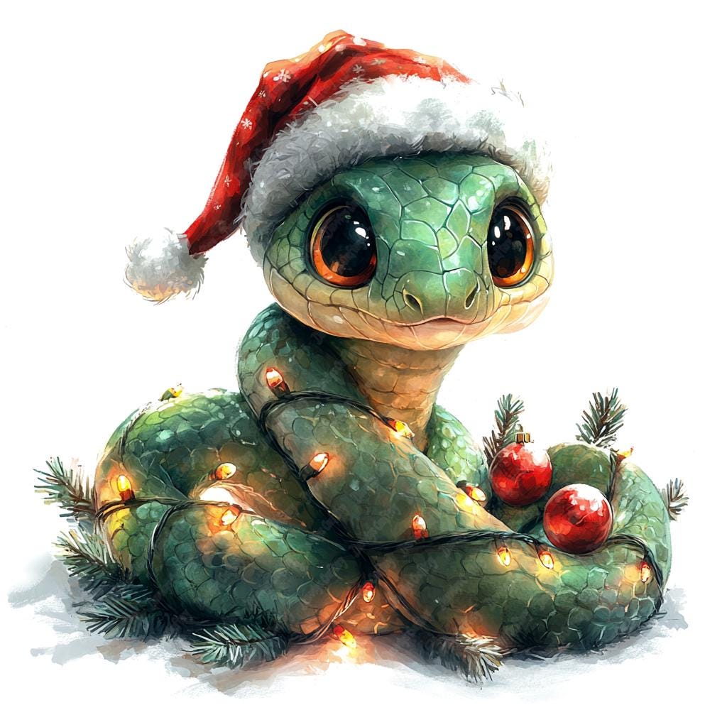 10 Christmas Tree Snake Watercolor Clipart Bundle, Printable High ...