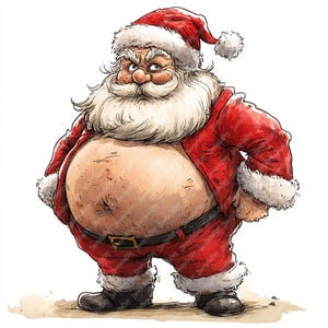 12 Papai Noel gordo com a barriga de fora, clipart de aquarela de Natal, imagens JPG de clipart de aquarela de alta qualidade para impressão, Papai Noel engraçado