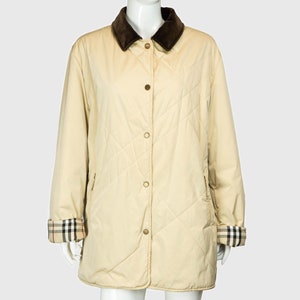 BURBERRY Check Quilted Coat Jacket Cream Beige Vintage 90s