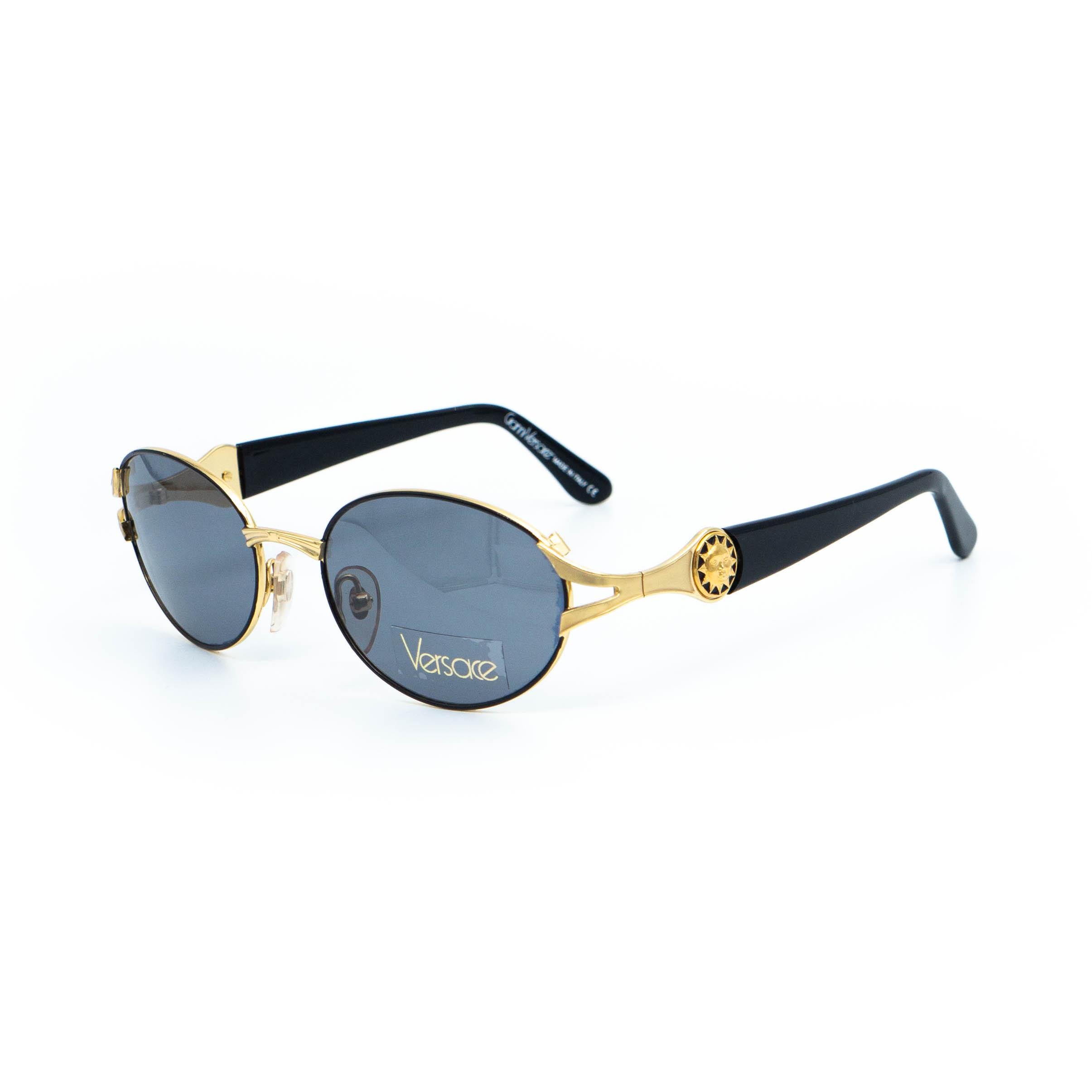 GIANNI VERSACE MOD 1231 Oval Gold Black Sunglasses Vintage