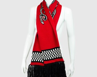 VERSACE Multicolor Logo Embroidered Wool Knit Fringed Scarf