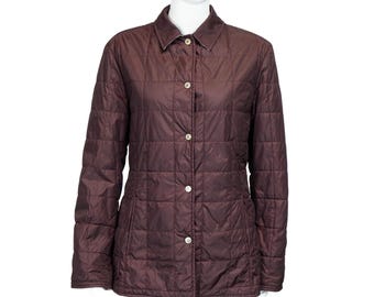 BURBERRY Check Women Quilted Jacket Burgundy Vintage 90s 00s