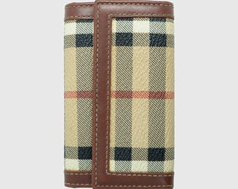 BURBERRY Check Key Holder Pouch Leather Vintage 90s 00s