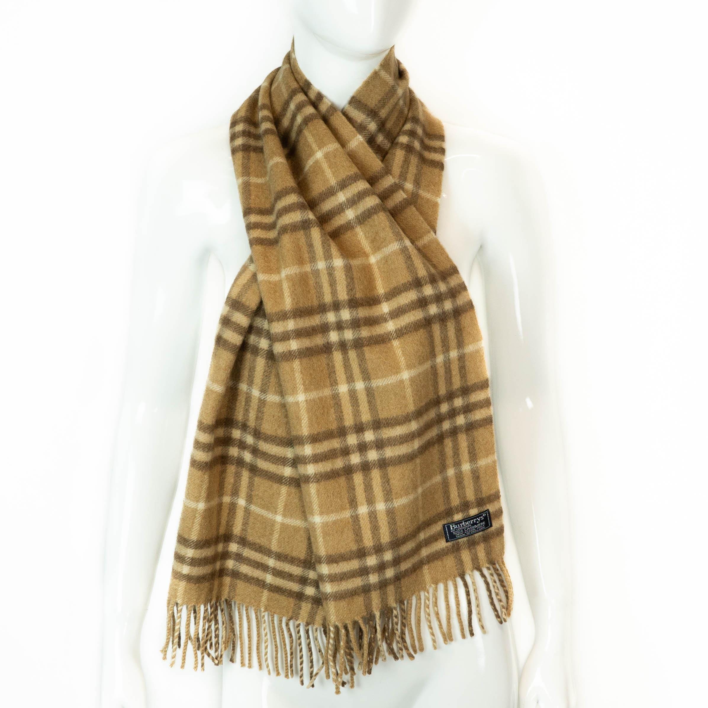 BURBERRY Check Beige Brown Cashmere Scarf Vintage 00s