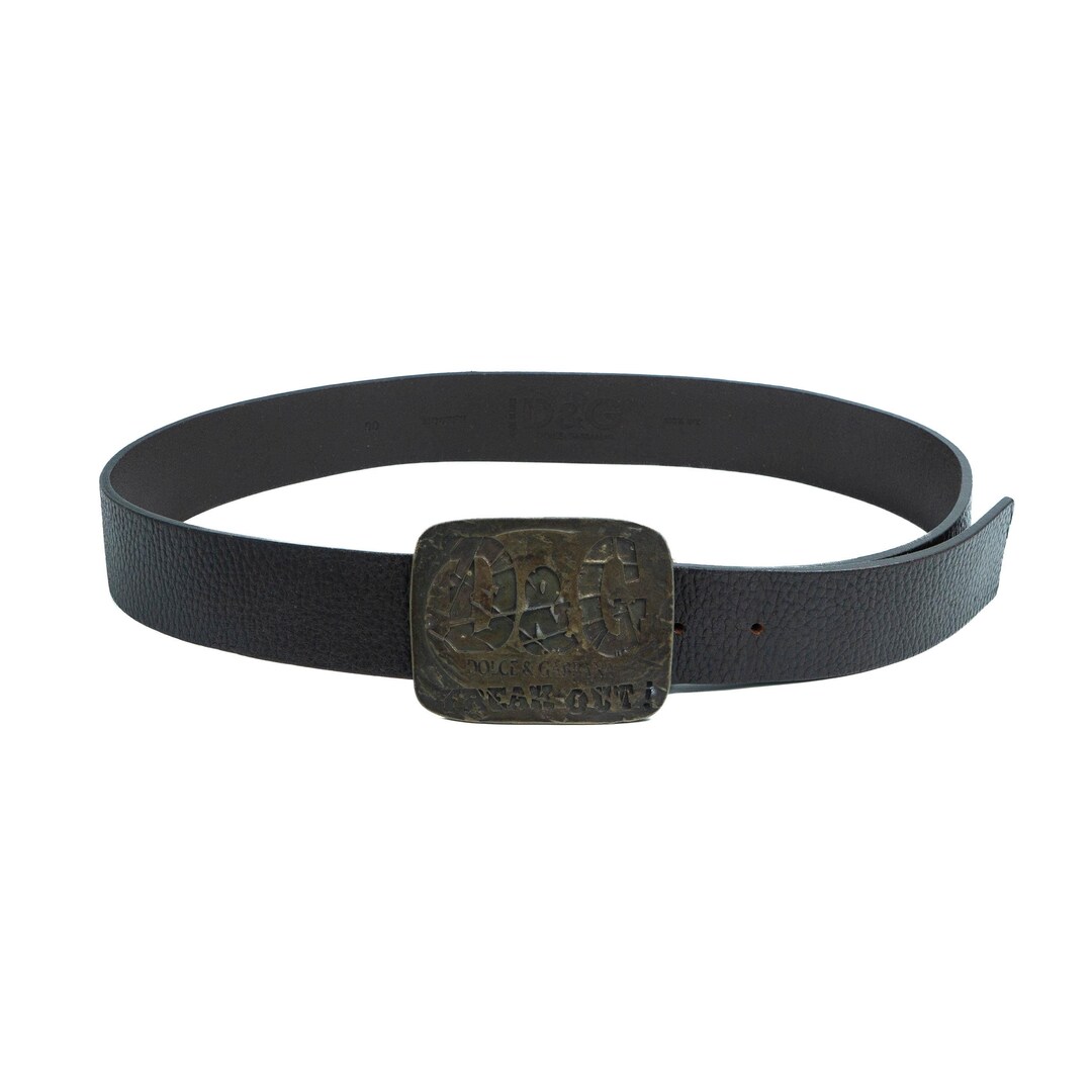 Dolce & Gabbana Black Marble Print Leather Gray Logo Belt