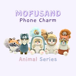 Mofusand Animal Series Phone Charm | Pompom, Kawaii Cat Keychain, Lightweight Phone Lanyard, Fits Galaxy Z Flip + iPhone Max, Animal Theme