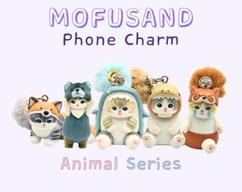 Mofusand Tier Serie Anhänger | Pompom, Kawaii Katze Schlüsselanhänger, Leichter Handy Schlüsselanhänger, passend für Galaxy Z Flip + iPhone Max, Tiermotiv