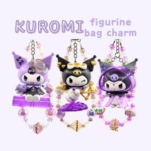 Llavero/Soporte desmontable para figura de Kuromi de Sanrio, llavero Kawaii con cuentas