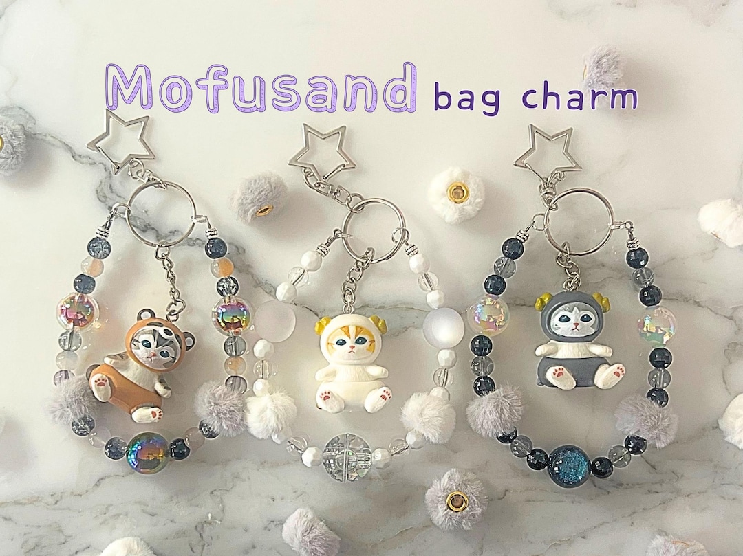 Mofusand Bag Charm | Cute Beaded Keychain, Animal Outfit Cat
