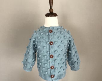 Hand Knit Baby Popcorn Sweater | Organic Cotton Cardigan