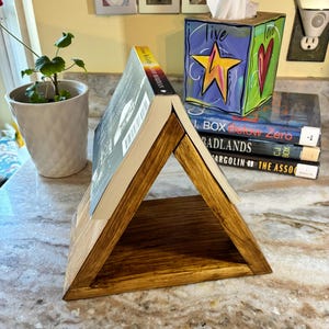 Handmade Wooden Book Triangle: Desk Organizer (9.5&quot; W x 7.5&quot; H x 5.5&quot; D)