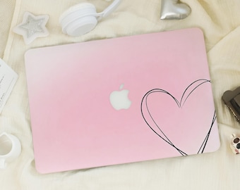 Pink Gradient Line Heart Mac Case | New Protective Laptop Cover for Macbook Air 15/13/11 Pro 13/14/15/16 | M4 M5 2025 A3434 Hardshell Case