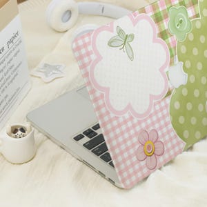 Cute Flower MacBook Case | Cottagecore Laptop Cover | Pink Green Patchwork Mac Case | Soft Kawaii MacBook Air Pro Case | A3401 A3434 Case