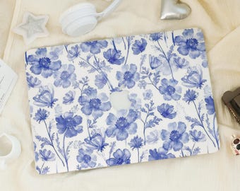 Blue Flower Macbook Pro 13 inch Case | Hard Laptop Case for Macbook Air 13/11 Pro 13/14/15/16 2023 2024 M2 2025 | Laptop Case Cover
