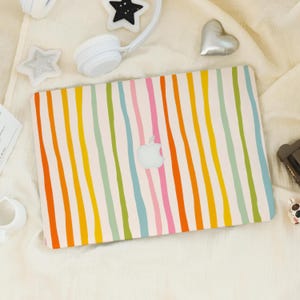 Personalized Rainbow Lines MacBook Case | Aesthetic Colorful Hard Shell Case for MacBook Air and Pro | Cute Abstract Lines Laptop Gift