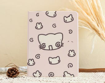 Cute Cat Outline iPad Case, Minimal Kawaii Tablet Cover, Playful Kitty Pattern iPad Pro Air Mini Case, All New iPad A16 Protective Case
