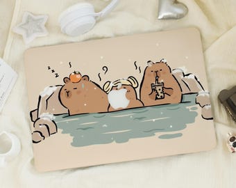 Hot Spring Capybara Mac Case | Protective Laptop Case Cover for Macbook Air 15/13 Pro 13/14/15/16 2020 2021 M4 2022 | Cartoon Hardshell Case