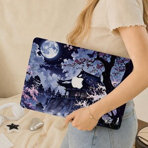 Anime Cherry Blossoms and Moon Mac Case | Protective Laptop Case Cover for Macbook Air 15/13 Pro 13/14/15/16 | 2024 M4 2025 Hardshell Case