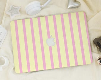 Hellgelbe und rosa Streifen Mac Hülle | Schützende Laptop Tasche für Macbook Air 15/13/11 Pro 14/15/16 2024 M2 M4 2025 Hardshell Case