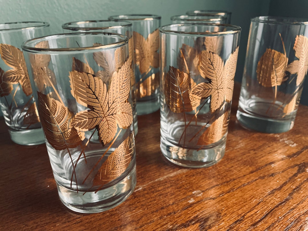 Vintage Libbey Gold Leaf Glassware Set Etsy