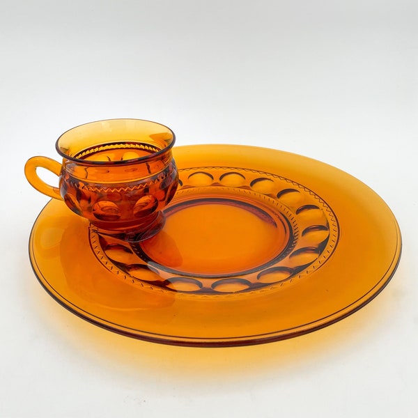 Indiana Glass Snack Set Amber King’s Crown