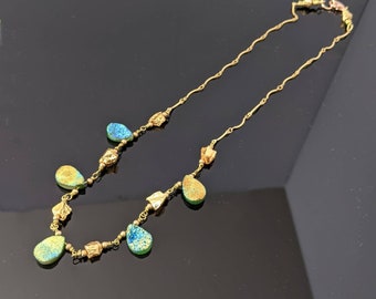 Titanium Agate Druzy and Gold Pyrite Necklace