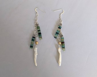 Roman Glass and Branch Pearl Dangle Earrings