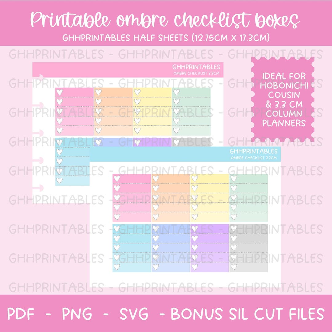 Planner Ombre Checklist Boxes 3.3cm DIGITAL & PRINTABLE Stickers ...